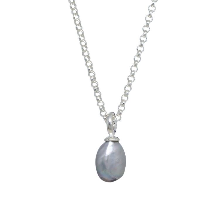 Halskette Silber Perle 22 mm grau