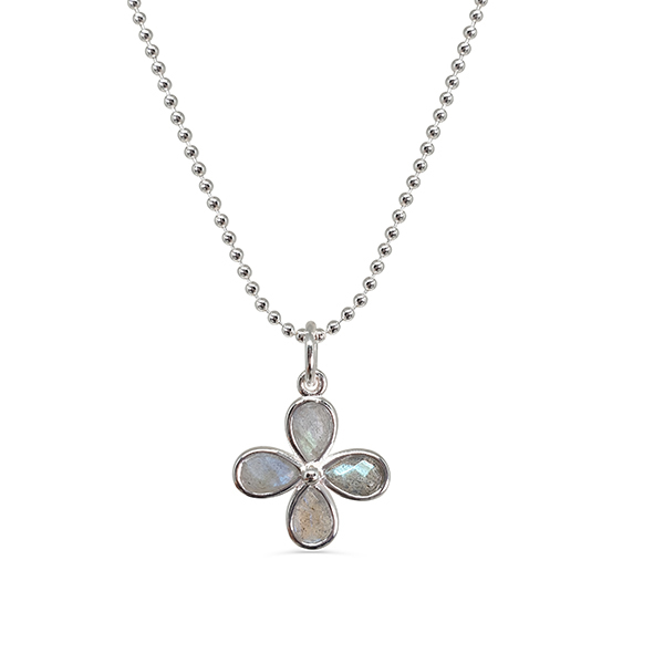 Halskette Liv 40-45 cm Silber mit Anhänger Blume Labradorit facettiert